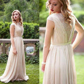 Chiffon Cap Sleeves A-line Bridesmaid Dresses, Simple Long Prom Dress